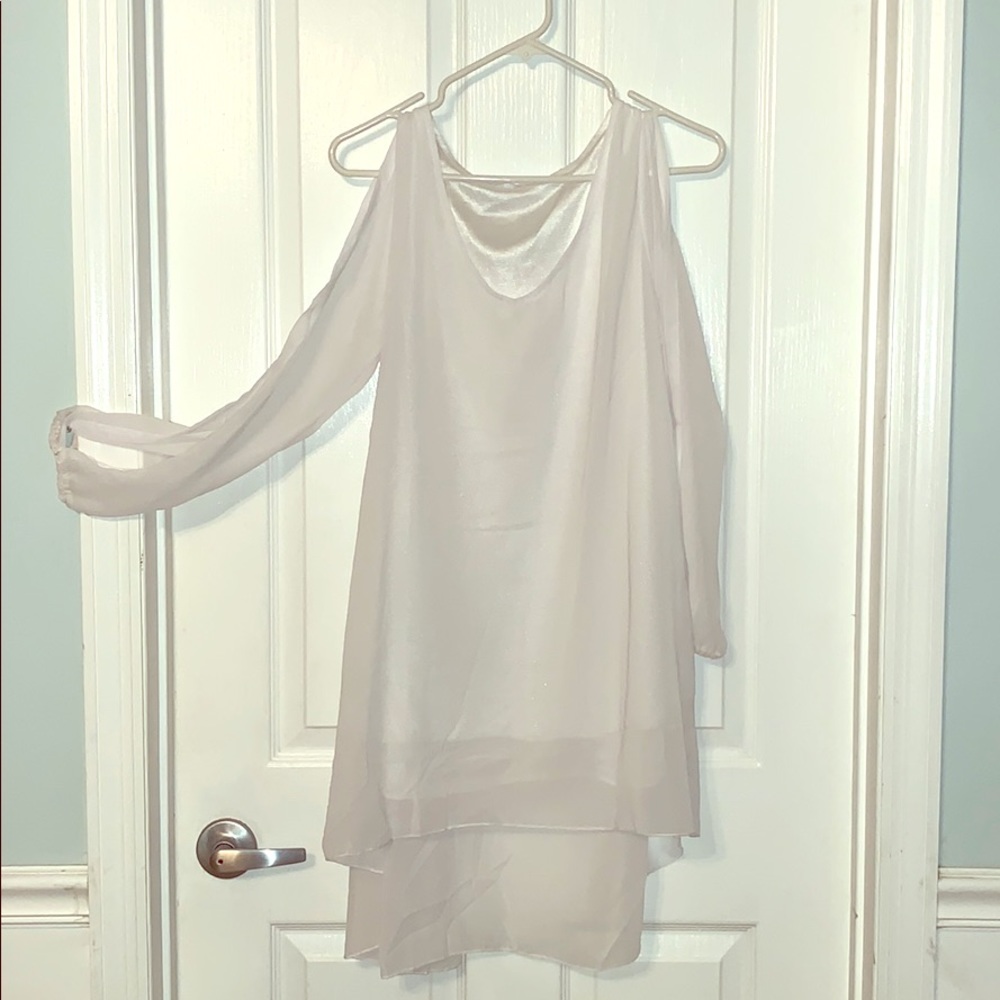 Simple white sheer long sleeve mini dress